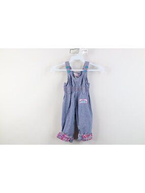 Vtg 80s Playskool Girls 12 Months 12M Flower Flip Cuff Chambray Overalls 1989